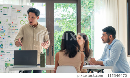 diversity team presentation in ESG (environment,socail,governance) sustainability business goals sdgs in green office diversity team presentation in ESG (environment,socail,governance) sustainability business goals sdgs in green office 115346470