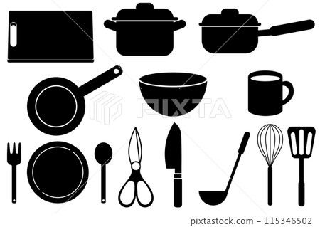 Kitchen utensils pictogram set 115346502