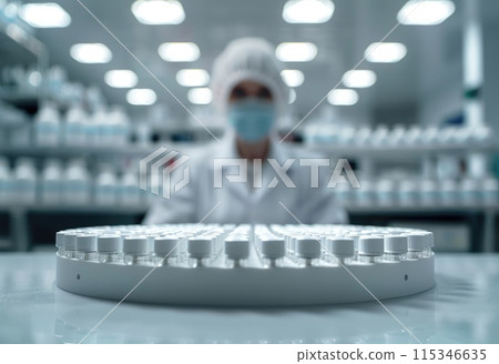 Medical pharmacy theme: empty clean bottles, containers, vials for advertising, presentation banners with copy space, showcasing pharmaceutical products mockup . Medical pharmacy theme: empty clean bottles, containers, vials for advertising, presentation banners with copy space, showcasing pharmaceutical products mockup . 115346635