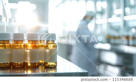 Medical pharmacy theme: empty clean bottles, containers, vials for advertising, presentation banners with copy space, showcasing pharmaceutical products mockup . Medical pharmacy theme: empty clean bottles, containers, vials for advertising, presentation banners with copy space, showcasing pharmaceutical products mockup . 115346689