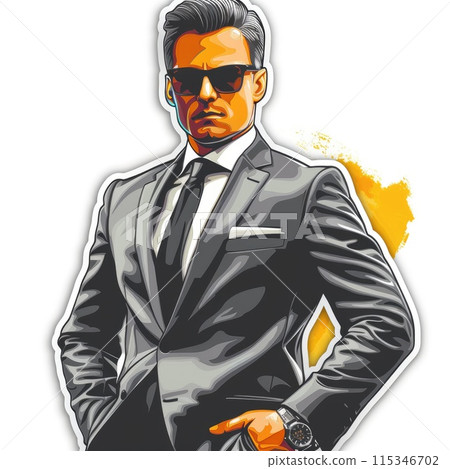 Business finance marketing cartoon sticker, isolated on white background with cut-off edges. Creative concept for financial presentations, marketing strategies, and advertising campaigns 115346702