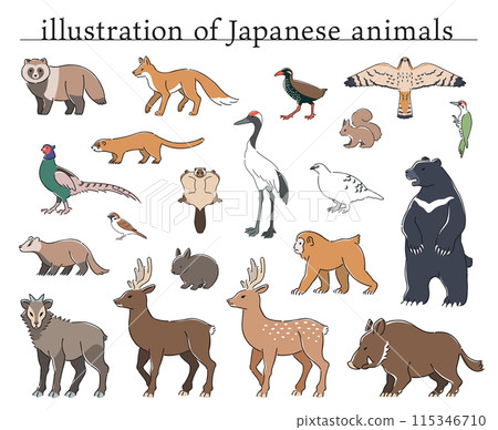 Japanese animal illustration set 115346710