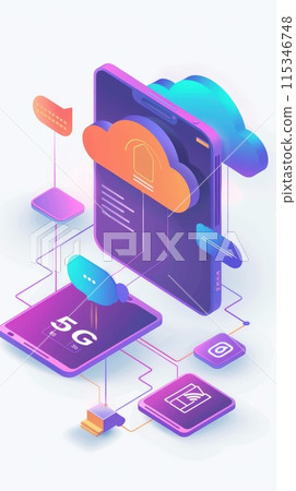Text 5G, fifth generation of cellular technology, faster data speeds, lower latency, enhanced connectivity, and supports massive IoT deployments, revolutionizing communication Text 5G, fifth generation of cellular technology, faster data speeds, lower latency, enhanced connectivity, and supports massive IoT deployments, revolutionizing communication 115346748