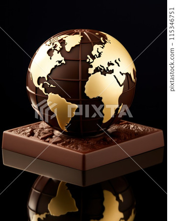 Delectable celebration: world chocolate day commemorated with a globe crafted from rich chocolate, a sweet symbol of global indulgence and culinary delight. 115346751