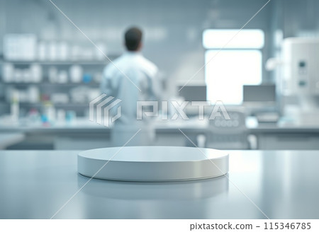 Pharmacology medicine stand mockup, empty podium on table with banner and copy space, showcasing pharmaceutical products, research, and innovation in the healthcare industry. Pharmacology medicine stand mockup, empty podium on table with banner and copy space, showcasing pharmaceutical products, research, and innovation in the healthcare industry. 115346785