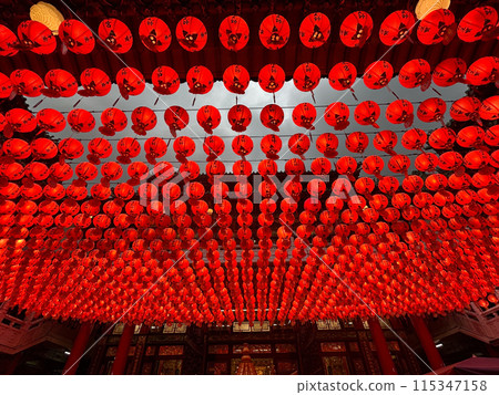 Red lanterns at Sanfong Temple in Kaohsiung Red lanterns at Sanfong Temple in Kaohsiung 115347158