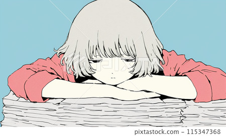 A young woman feeling lethargic and lying face down on the laundry 115347368