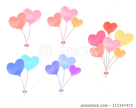 一套彩色心型氣球，水彩風格 115347473