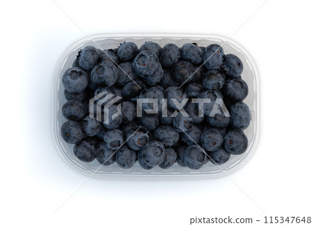 blueberries in plastic box isolated on white 115347648
