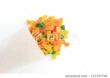 colorful candied fruits isolated on white background 115347790