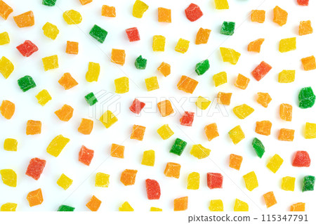 pattern of colored candied pieces on white pattern of colored candied pieces on white 115347791