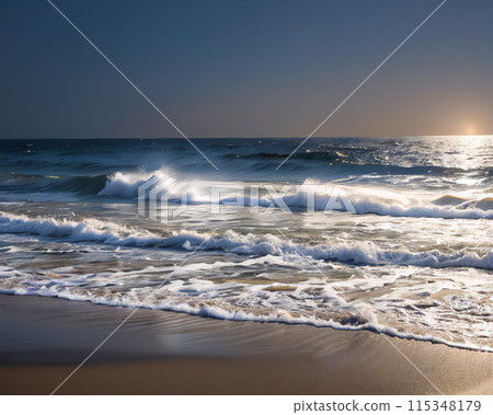 夕陽照亮的波浪 115348179