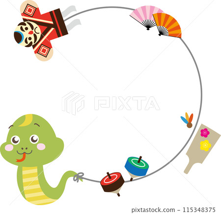 A cute snake running while flying a kite and a New Year's play frame 115348375