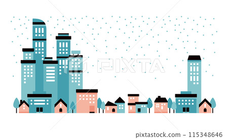 黑色和柔和色彩的雪地城市景觀的復古現代背景插圖 115348646