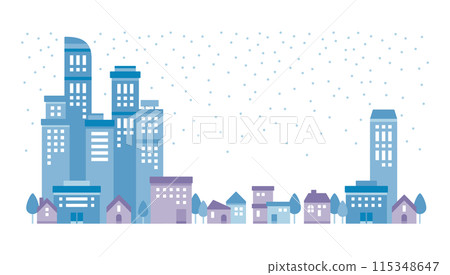 城市建築和雪花飄落的城市景觀的簡單藍色背景圖 115348647