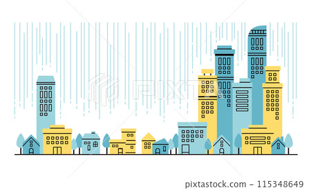 Pastel modern illustration of a rainy city street Pastel modern illustration of a rainy city street 115348649
