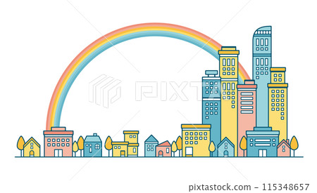 彩虹城市景觀的柔和色彩的可愛插圖 115348657