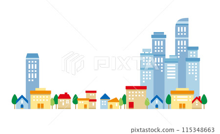 Cute background illustration of city buildings and colorful cityscape 115348663