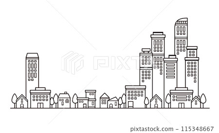 城市建築和城市景觀的簡單線條畫的可愛背景插圖 城市建築和城市景觀的簡單線條畫的可愛背景插圖 115348667