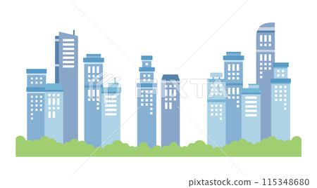 Green city skyscrapers blue simple cute background illustration Green city skyscrapers blue simple cute background illustration 115348680