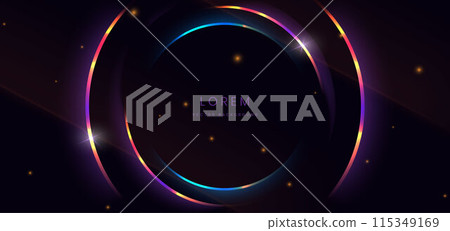 Abstract technology futuristic circles neon glowing blue and purple lighting effect on black background. Abstract technology futuristic circles neon glowing blue and purple lighting effect on black background. 115349169