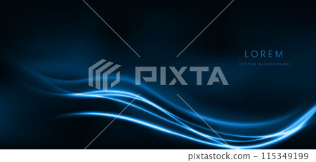 Abstract futuristic glowing blue neon color curved light with speed motion moving on dark background. Abstract futuristic glowing blue neon color curved light with speed motion moving on dark background. 115349199