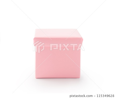 Pink paper box isolated on white background 115349628