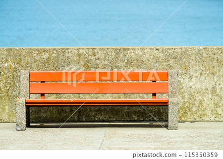 Wooden outdoor bench with nobody 115350359