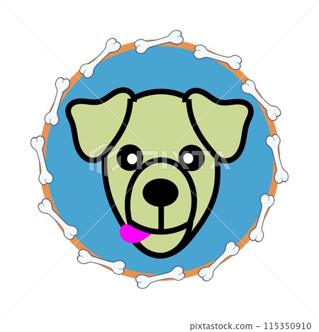 Illustration of a dog's face with a circular decorative frame of bones Illustration of a dog's face with a circular decorative frame of bones 115350910