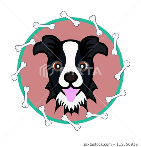 帶有圓形裝飾骨框的狗臉插圖 115350919
