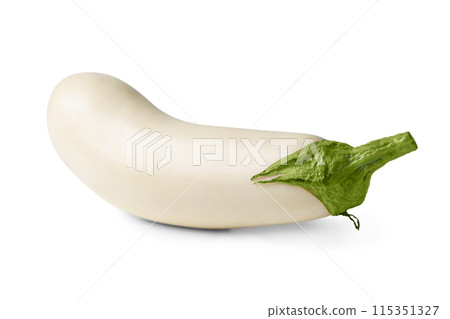 One fresh raw healthy white eggplant or aubergine vegetable isolated on white background One fresh raw healthy white eggplant or aubergine vegetable isolated on white background 115351327