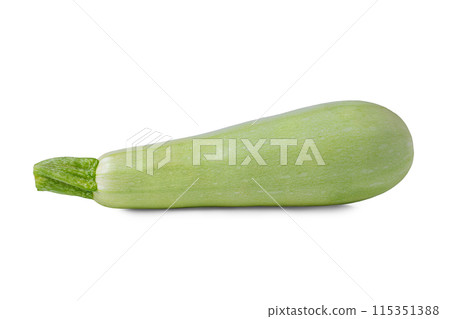 Fresh ripe green organic zucchini, vegetable marrow or courgettes isolated on white background 115351388