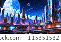 Sci-fi cityscape at night. Futuristic metropolis. AI generated illustration 115351532