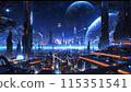 Sci-fi cityscape at night. Futuristic metropolis. AI generated illustration 115351541