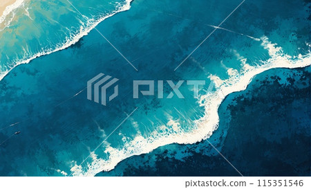 Tropical seascape in aerial perspective. AI generated illustration 115351546