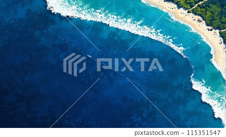 Tropical seascape in aerial perspective. AI generated illustration 115351547