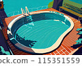 Summer pool vacation at sunny day. AI generated illustration in pop art style. 115351559
