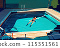 Summer pool vacation at sunny day. AI generated illustration in pop art style. 115351561