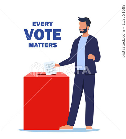 Man putting vote paper into Election Box. Every vote matters. Vector Illustration. 115351688
