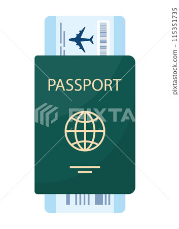 Passport with boarding pass. Airplane ticket inside passport. Air travel concept. Tourism concept. Vector illustration. 115351735