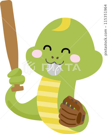 一條微笑的蛇打棒球的插圖 一條微笑的蛇打棒球的插圖 115351964