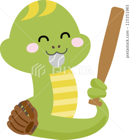 Illustration of a smiling snake playing baseball Illustration of a smiling snake playing baseball 115351965