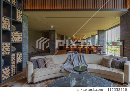 Lobby lounge at the Ritz-Carlton Reserve, Higashiyama Niseko Village, a luxury resort hotel in Niseko, Hokkaido 115352236