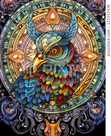 角貓頭鷹人工智慧生成圖像的彩色藝術插圖 115352436