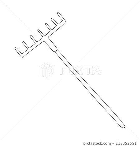 Rake icon. Black Outline Linear Sketch Drawing. Vector Outline Graphic Hand drawn illustration, Isolated object on white background. Gardening Equipment, Doodle style Design Object. Rake icon. Black Outline Linear Sketch Drawing. Vector Outline Graphic Hand drawn illustration, Isolated object on white background. Gardening Equipment, Doodle style Design Object. 115352551