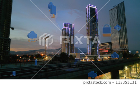 Cloud computing concept. Communication network. High quality photo 115353131
