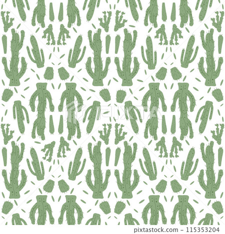 Cactus seamless pattern. Mexican exotic plant endless background. Nopal loop cover. Vector hand drawn illustration. 115353204