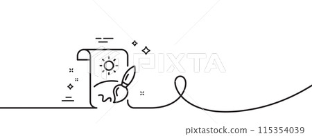 Creative painting brush line icon. Continuous one line with curl. Creativity sign. Graphic art symbol. Creative painting single outline ribbon. Loop curve pattern. Vector 115354039