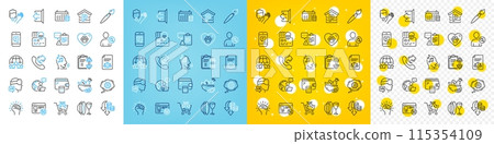 Vector icons set of Calendar, Cogwheel and Parking line icons pack for web with Outsource work, Blood, Sign out outline icon. Voicemail, Share call, Cross sell pictogram. Clipboard. Vector Vector icons set of Calendar, Cogwheel and Parking line icons pack for web with Outsource work, Blood, Sign out outline icon. Voicemail, Share call, Cross sell pictogram. Clipboard. Vector 115354109