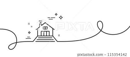 Terrace line icon. Continuous one line with curl. House architecture sign. Flat roof symbol. Terrace single outline ribbon. Loop curve pattern. Vector 115354142